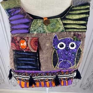 Hobo Bohemian Owl Tie Dye Patchwork Crossbody Bag